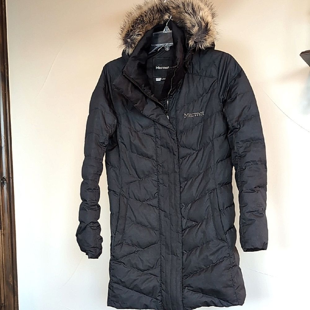 Marmot Strollebridge Women's Black Down Coat Faux Fur Size Small